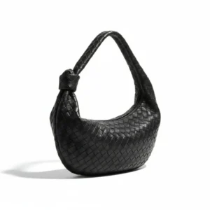 Black Large Slouch Woven Shoulder Bag