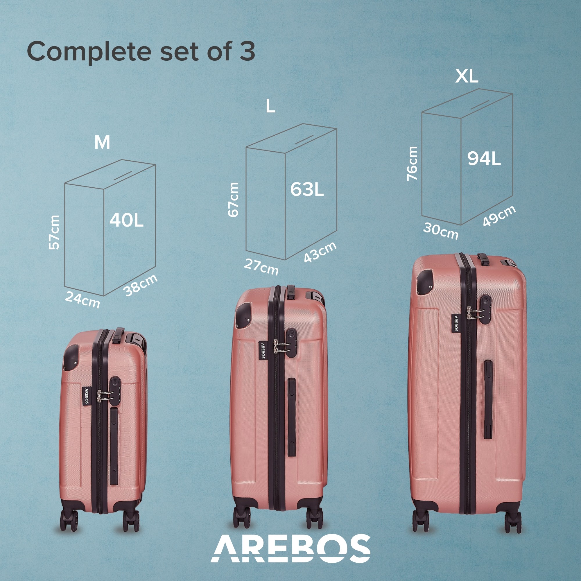 Set of 3 Rose Gold Travel Suitcases - Зображення 7