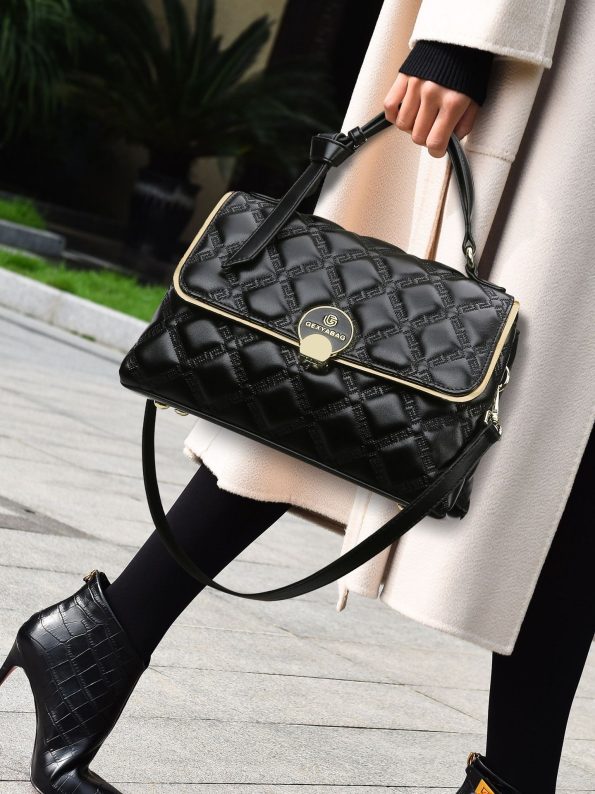Quilted PU Leather Crossbody Handbag – Women’s Medium Shoulder Bag with Gold Hardware