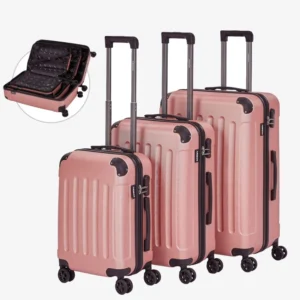 Set of 3 Rose Gold Travel Suitcases